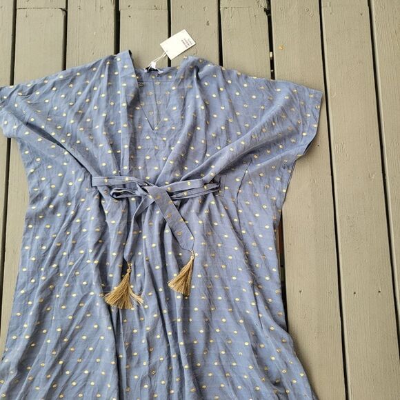 NWT & Other Stories Blue Metallic Polka Dot Boho Belted Midi Kaftan Dress Small - Picture 6 of 8